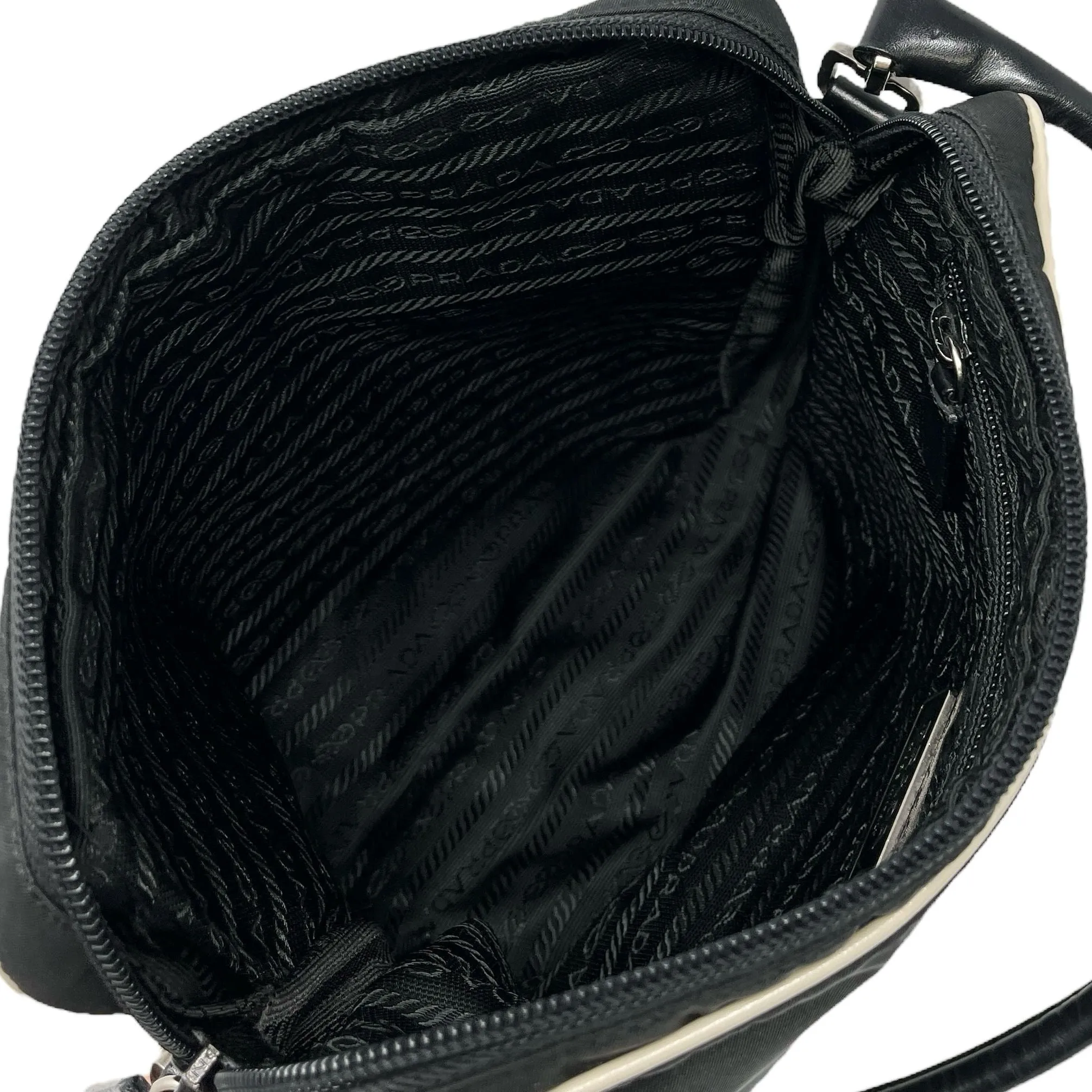 Prada Black Nylon Flower Top Handle Bag