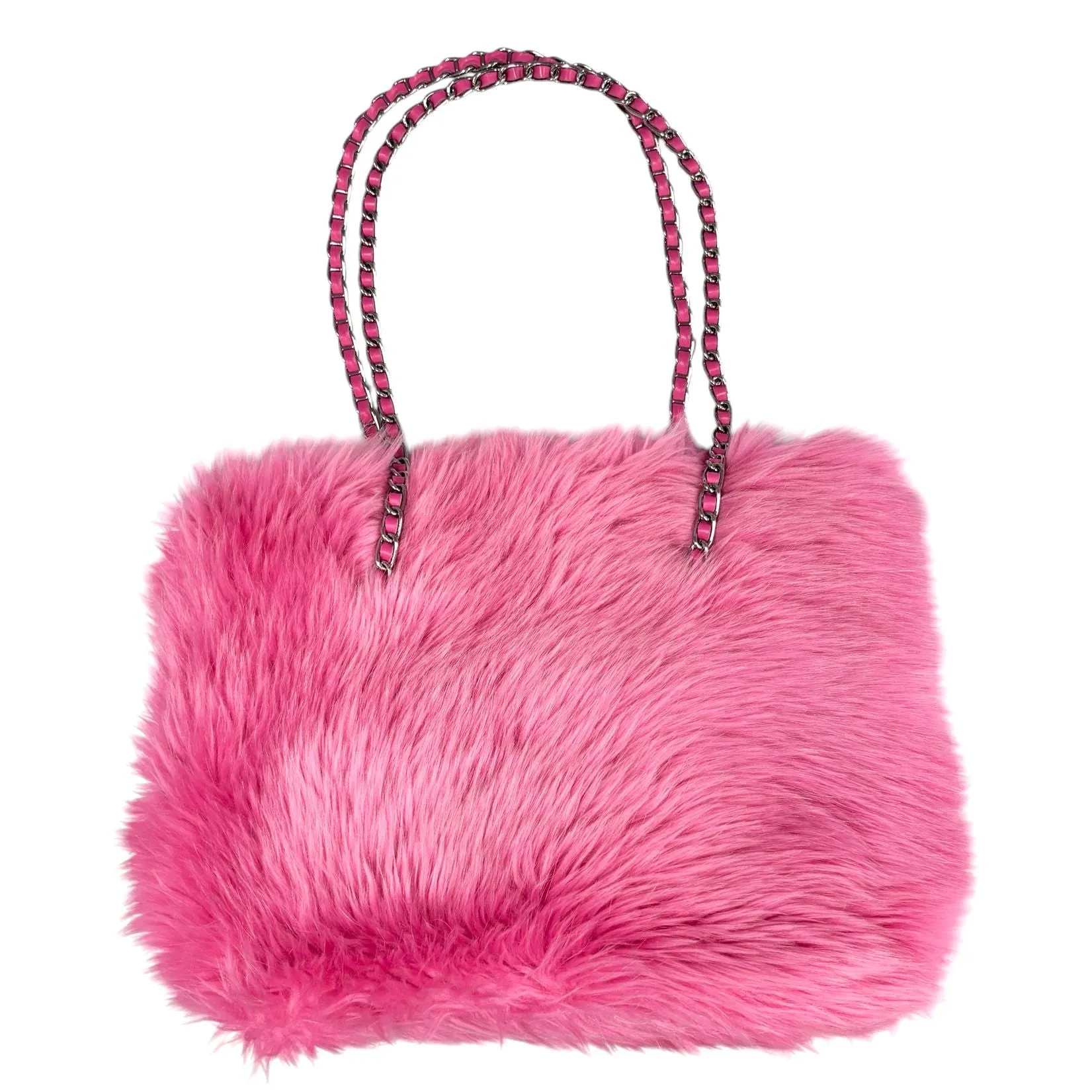 Prada Pink Fur Chain Logo Bag