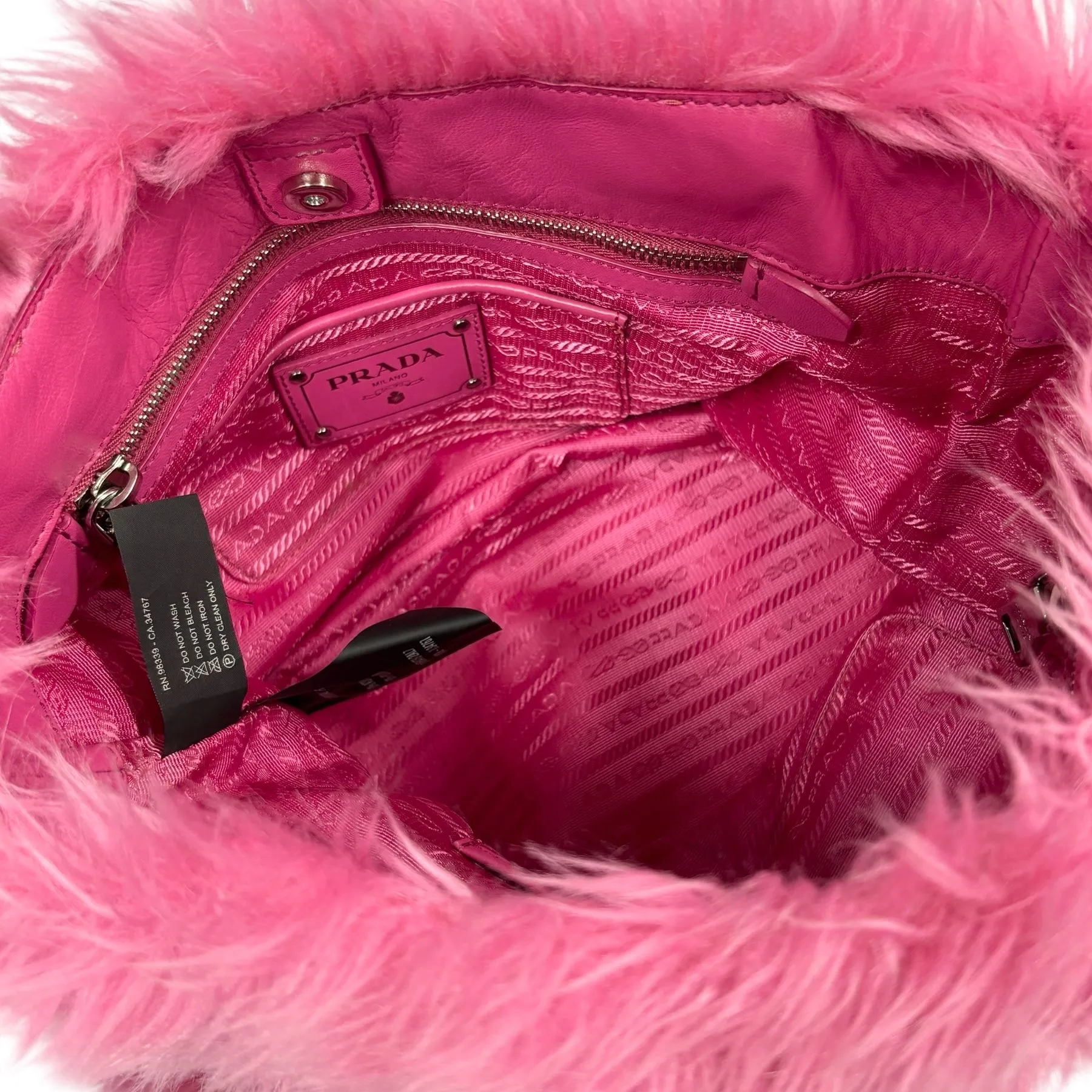 Prada Pink Fur Chain Logo Bag