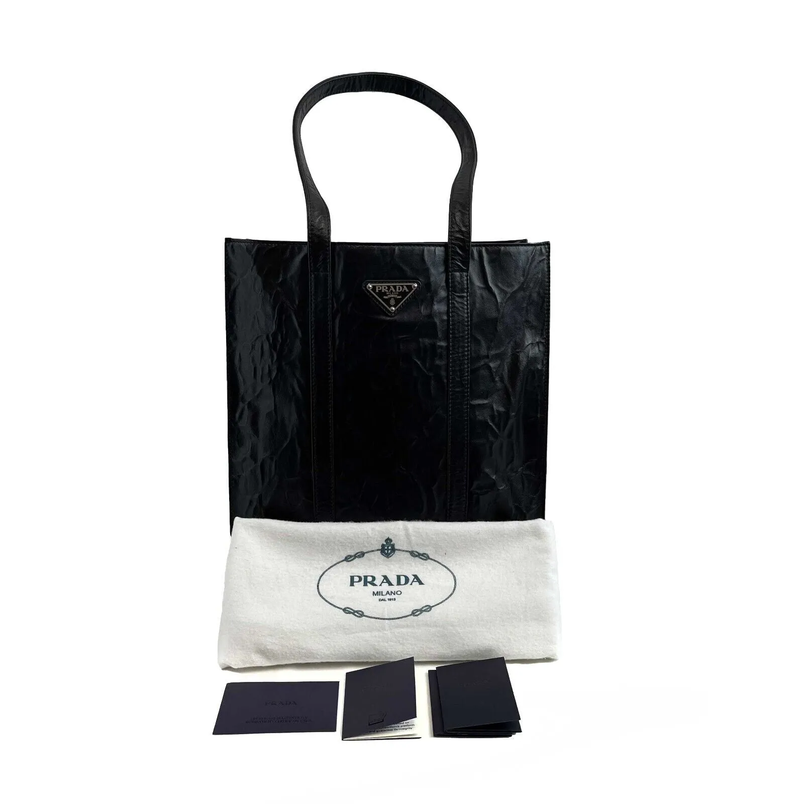 Prada - Pristine - Small Antique Nappa Shopping Leather Tote - Black - Handbag