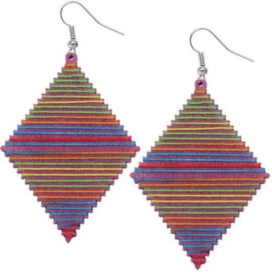 Purple Multicolor Wooden Thread Wrapped Earrings