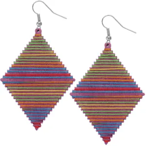 Purple Multicolor Wooden Thread Wrapped Earrings