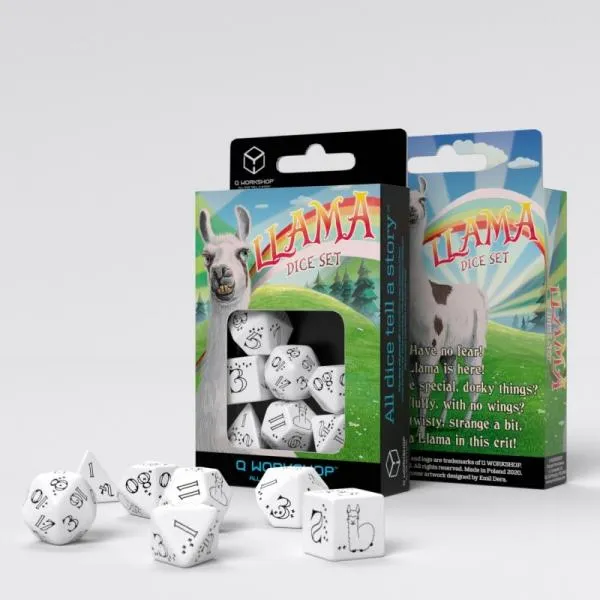 Q-Workshop Bright Llama Dice Set: White & Black