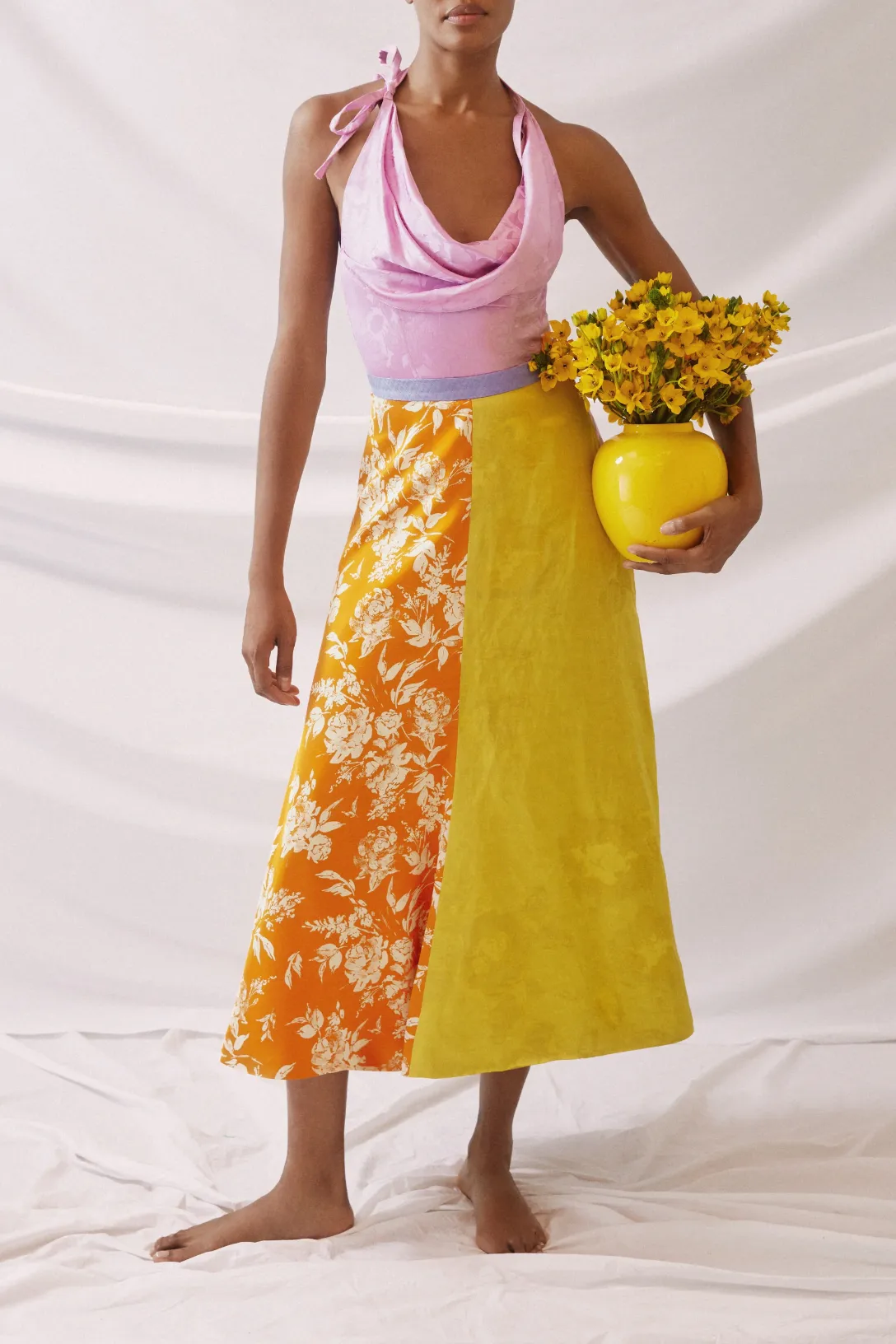 Quartered A-Line Skirt In Floral Jacquard | Rainbow