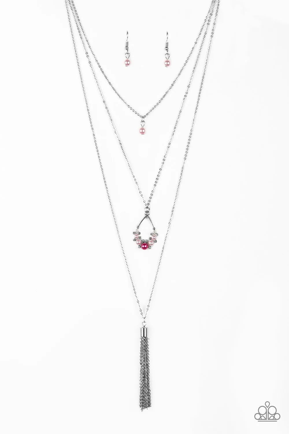 "Be Fancy" Silver & Multi Color Pearl & Rhinestone Multi Layer Tassel Necklace Set