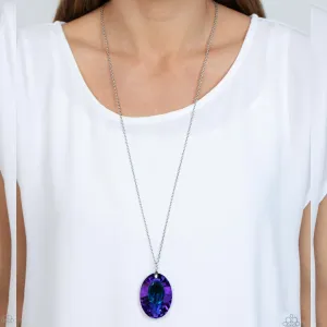 "Celestial Essence" Silver Metal & Large Sparkly Blue Iridescent Rhinestone Necklace Set