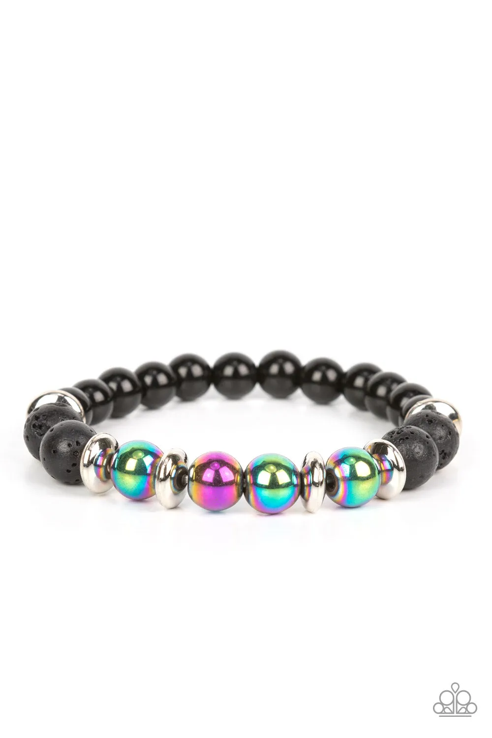 "Mega Metamorphic" Black Metal Multi Color Oil Spill Rainbow Stretch Bracelet