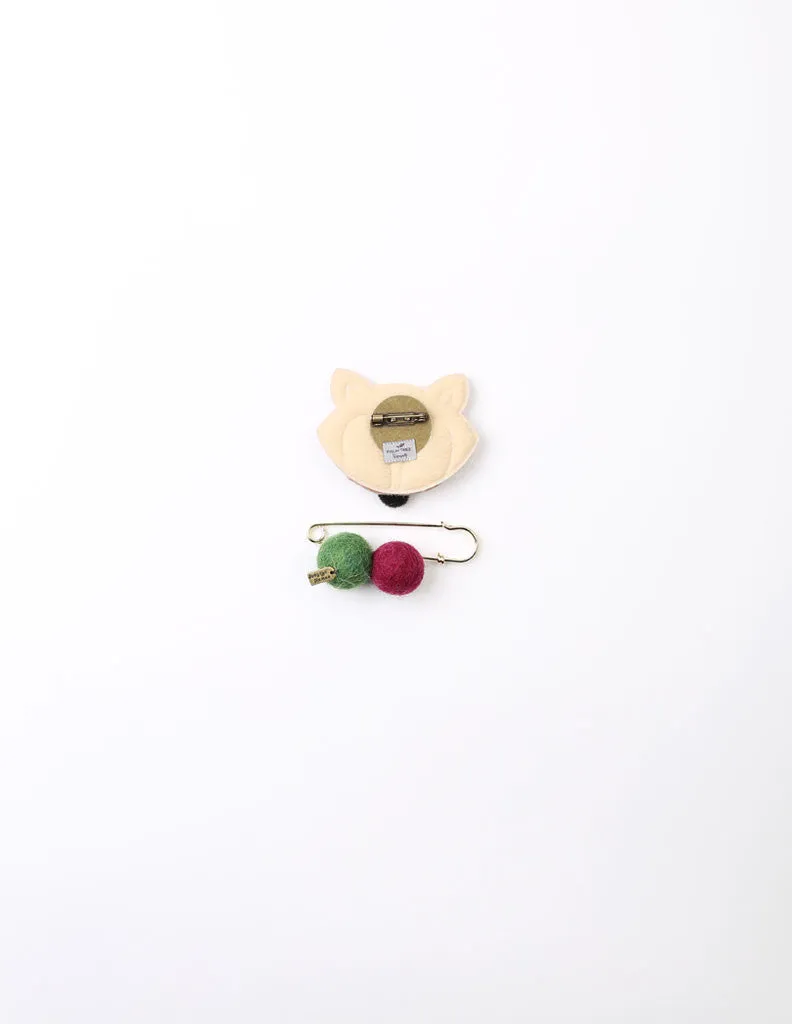 Racoon Brooch and Pin Beige