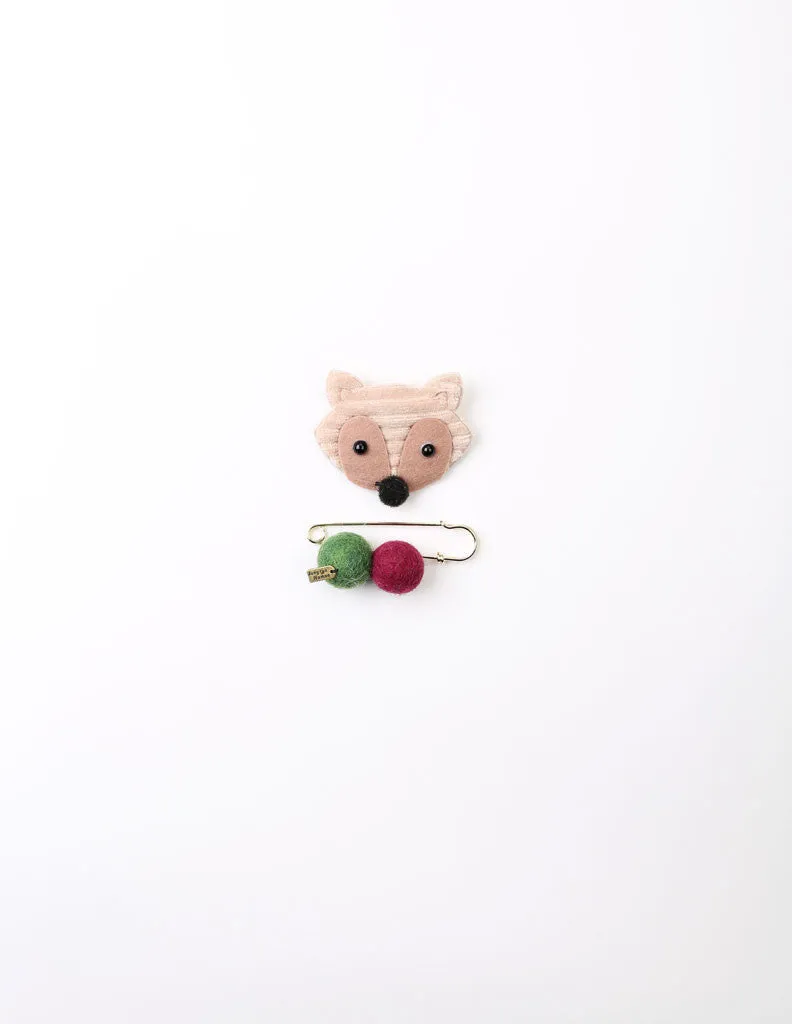 Racoon Brooch and Pin Beige