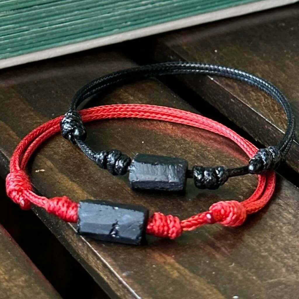 Raw Black Tourmaline Rustic Red Bracelet - EMF Shield