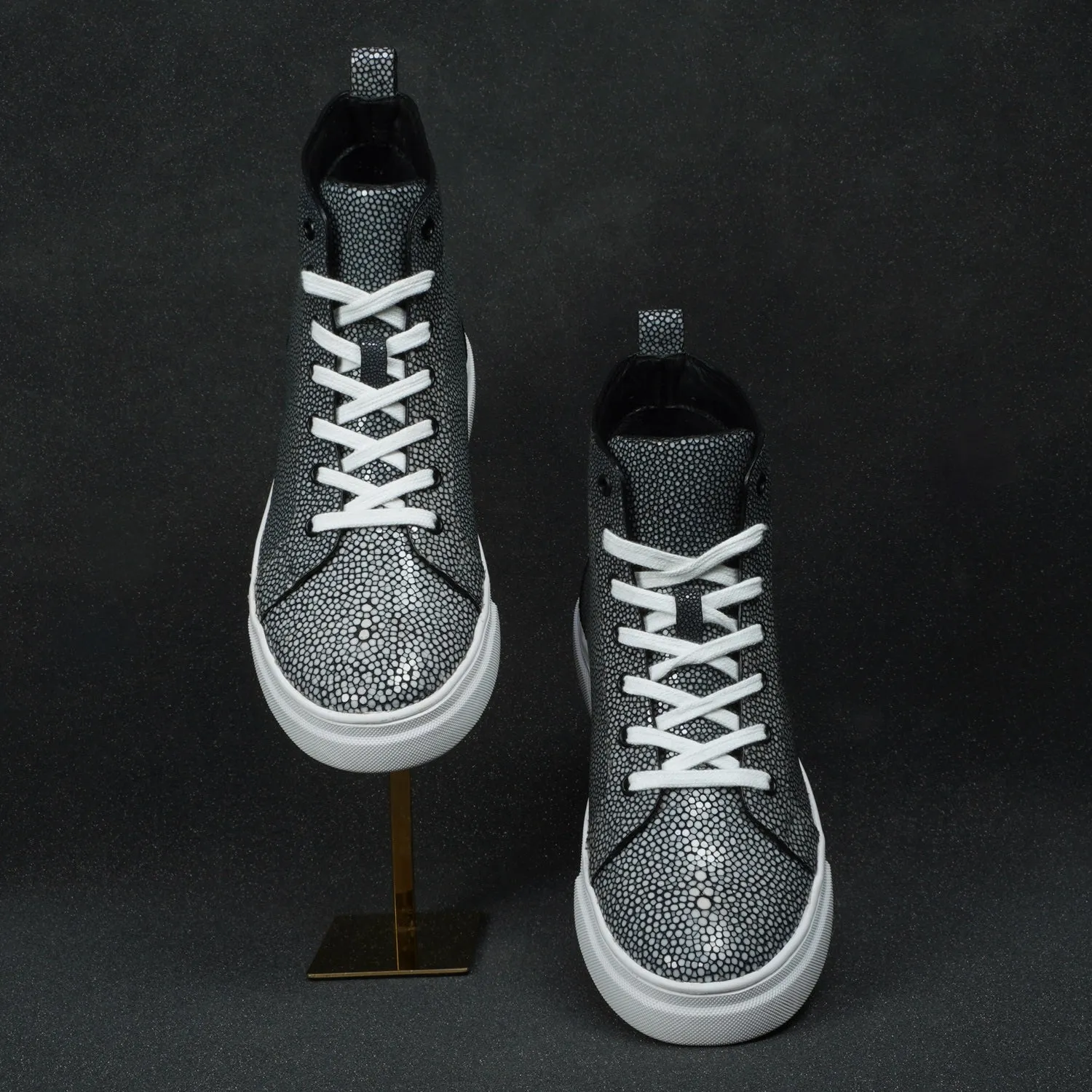 Real Stingray Fish Leather Sneaker with White Sole