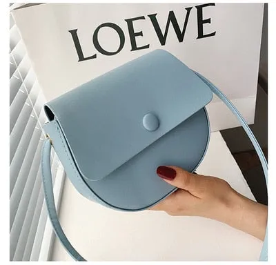 Realaiot Solid Color Simple Mini Saddle Bag PU Leather Crossbody Bags for Women Summer Fashion Sweet Shoulder Handbags