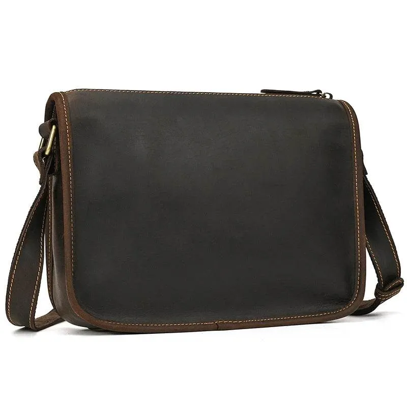 Retro Crazy Horse Leather Crossbody Shoulder Bag Men