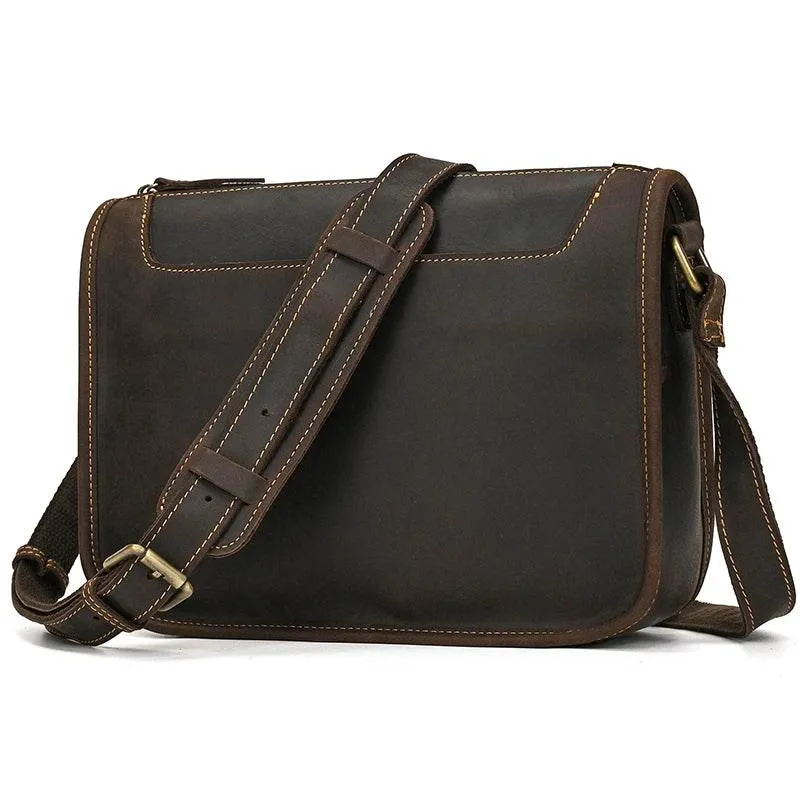 Retro Crazy Horse Leather Crossbody Shoulder Bag Men
