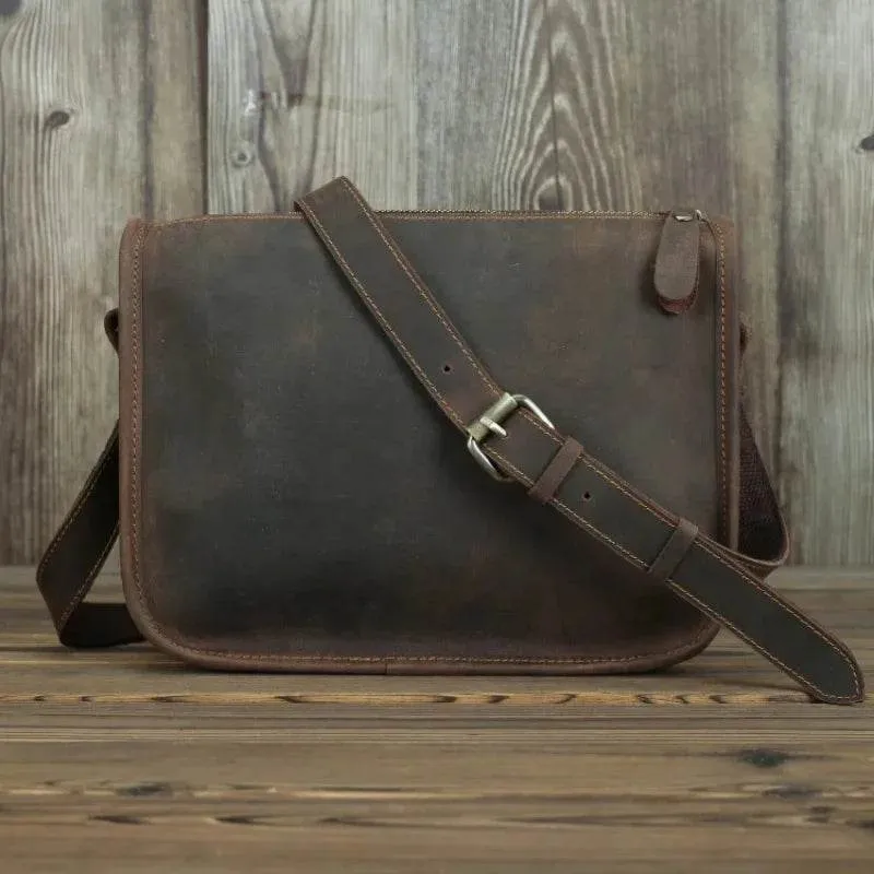 Retro Crazy Horse Leather Crossbody Shoulder Bag Men