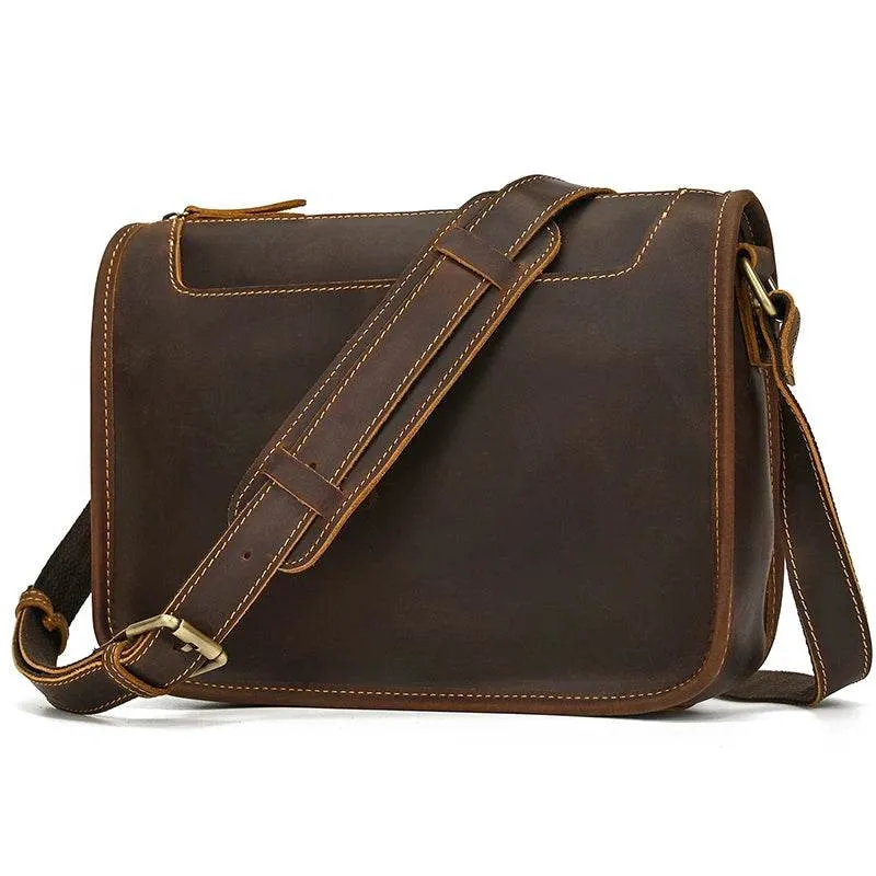 Retro Crazy Horse Leather Crossbody Shoulder Bag Men