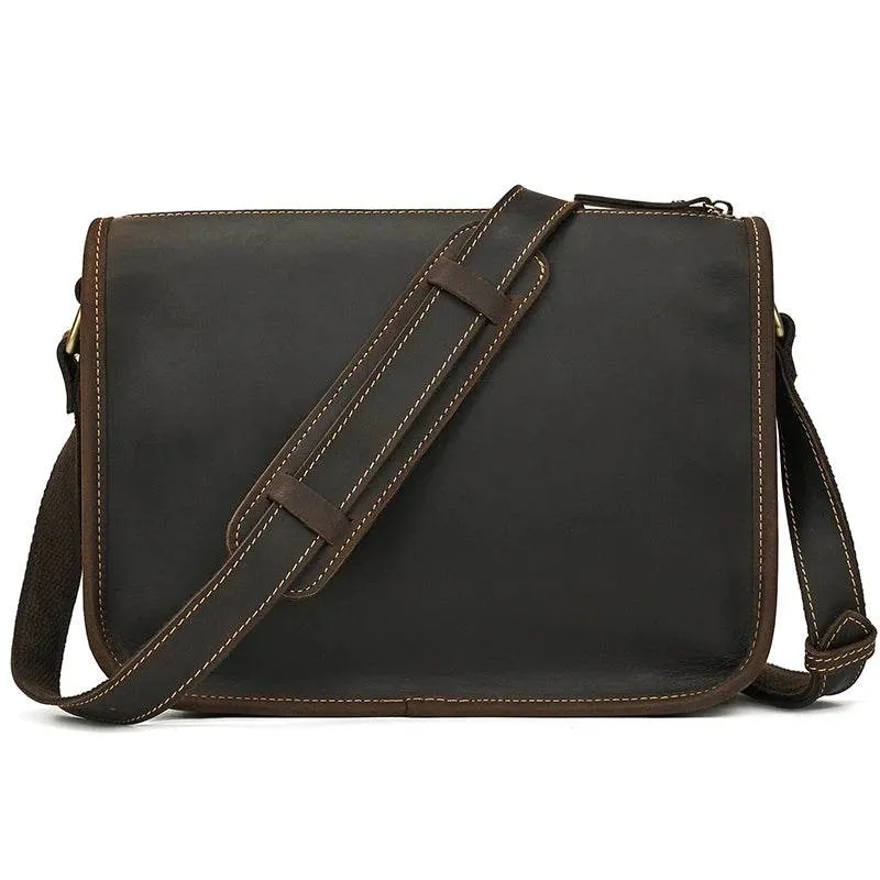 Retro Crazy Horse Leather Crossbody Shoulder Bag Men