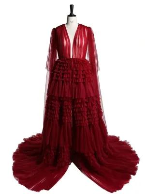 Ruffles Front Open Luxury Robe