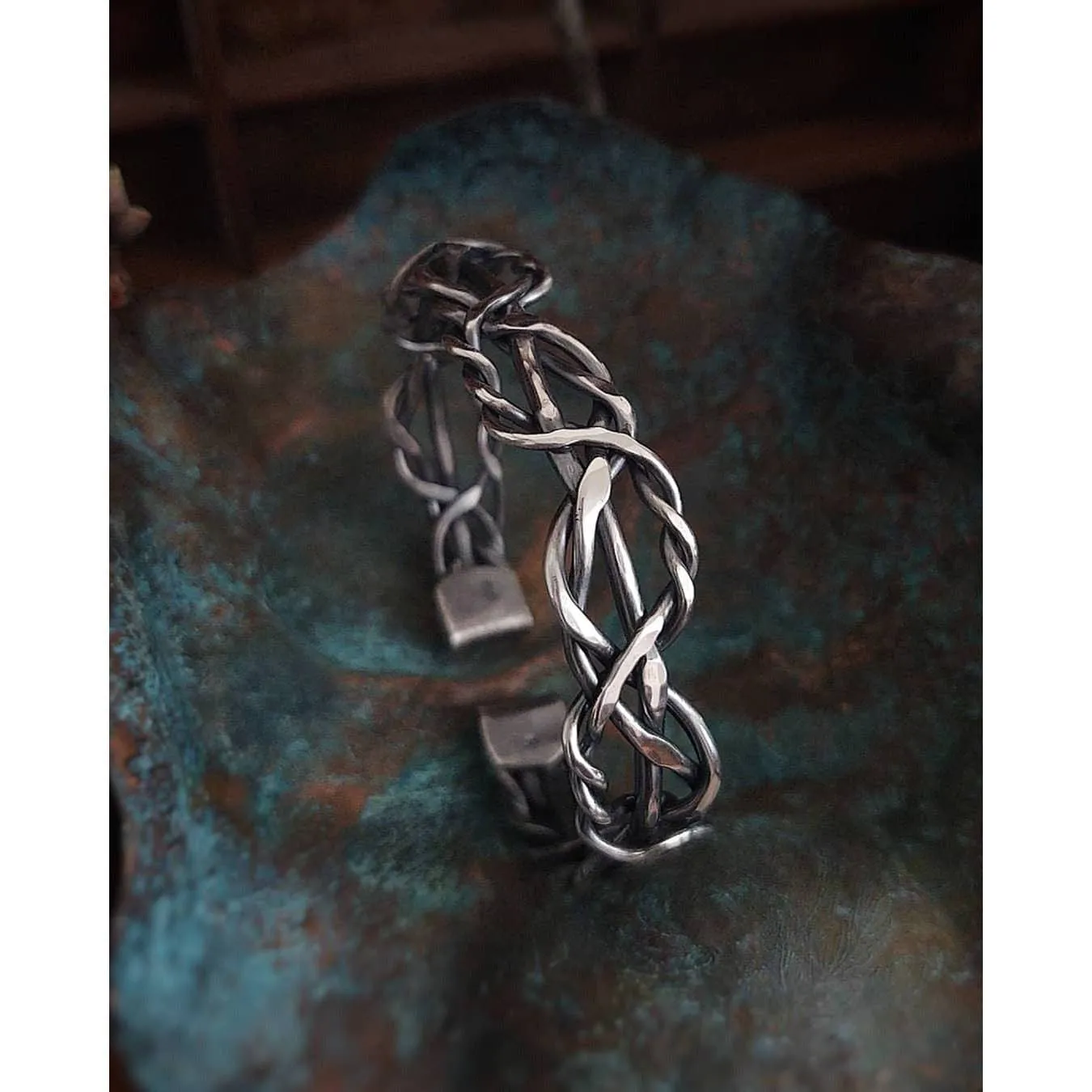RUGGED BRAIDED BRACELET - Rustic Unisex Cuff - Solid Sterling Silver