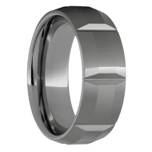 Rugged Tungsten Domed Flat Top Polished Band with V Grooves
