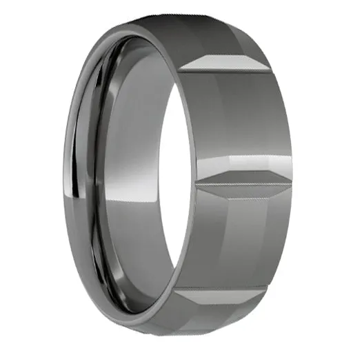 Rugged Tungsten Domed Flat Top Polished Band with V Grooves