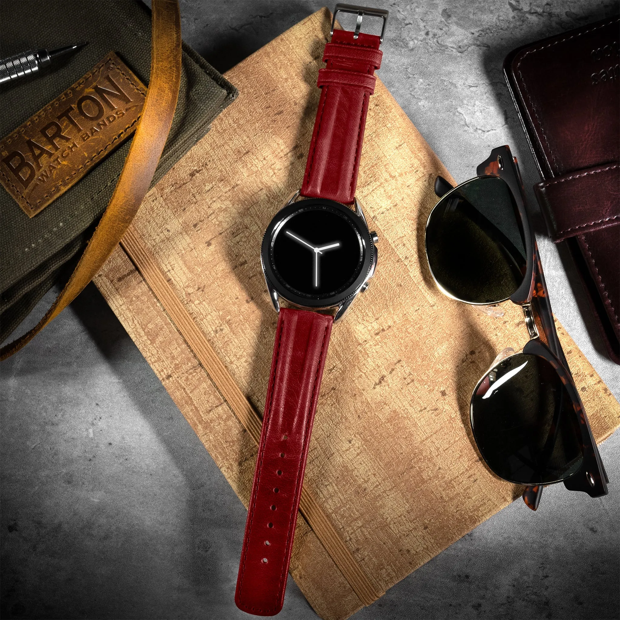 Samsung Galaxy Watch Active 2 Classic Horween Leather Crimson Red Watch Band