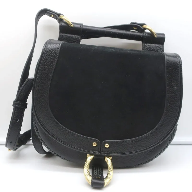 Sancia Babylon Bar Bag Black Suede & Grained Leather Medium Crossbody