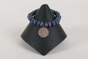 Sapphire Agate Rondelle with Rose Gold and White Topaz Charm
