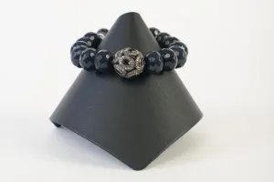 Sapphire and Pave Diamond Focal Bead with  Sapphire Agate Rondelles