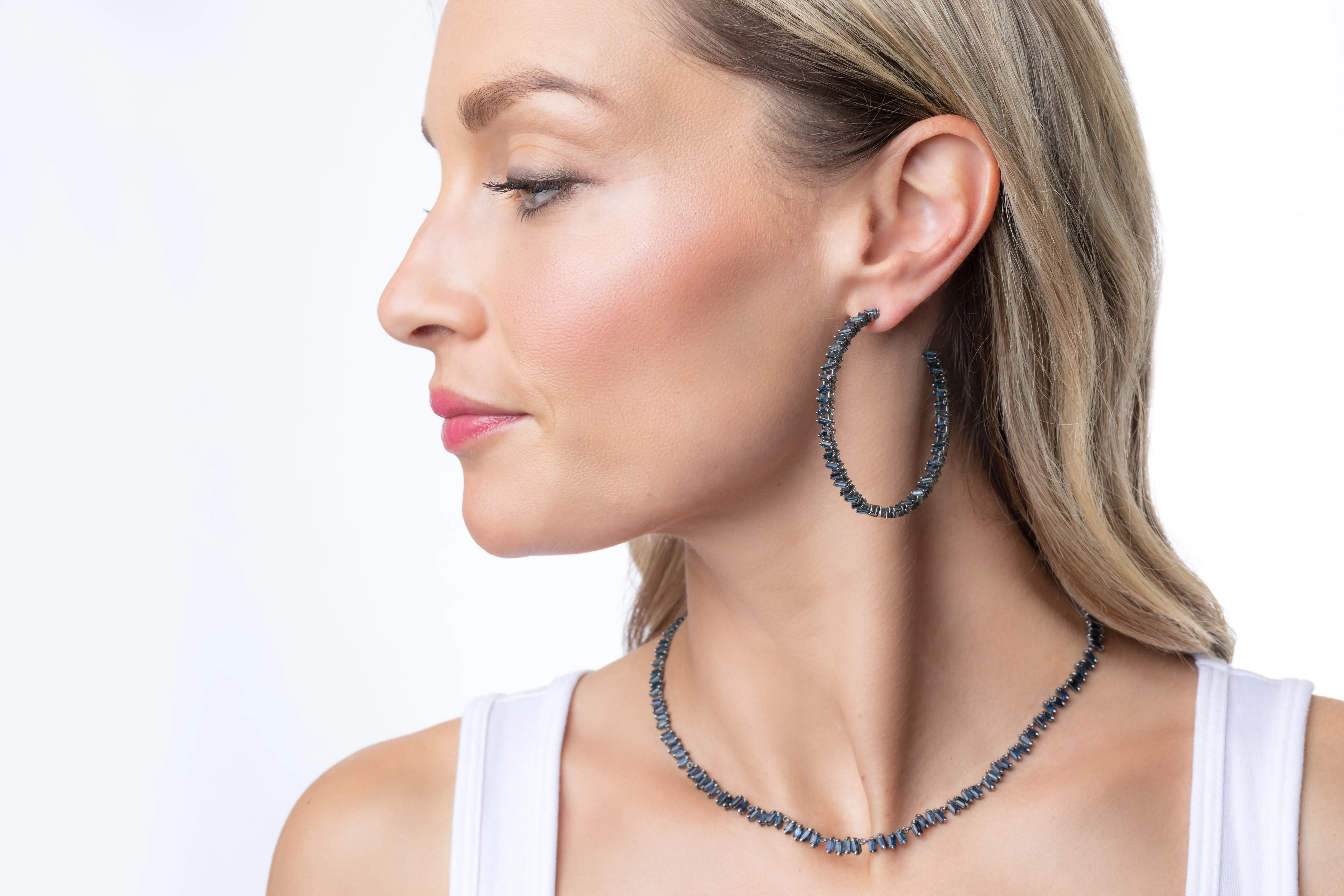 Sapphire Baguette Hoop Earrings