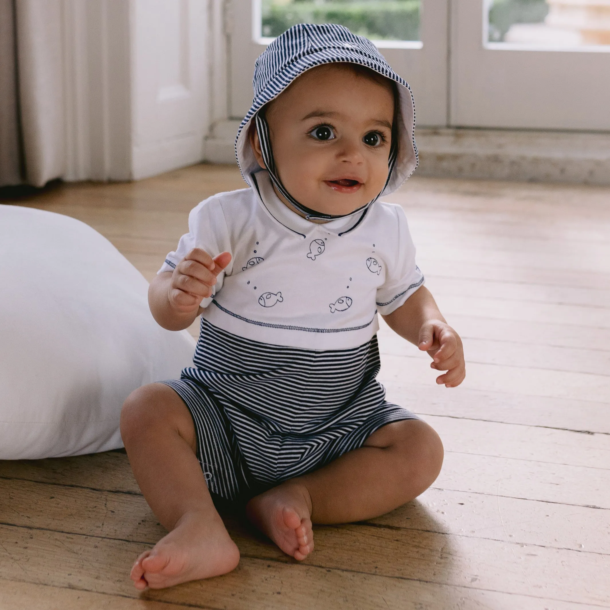 Selwyn Navy Striped Fishermans Hat