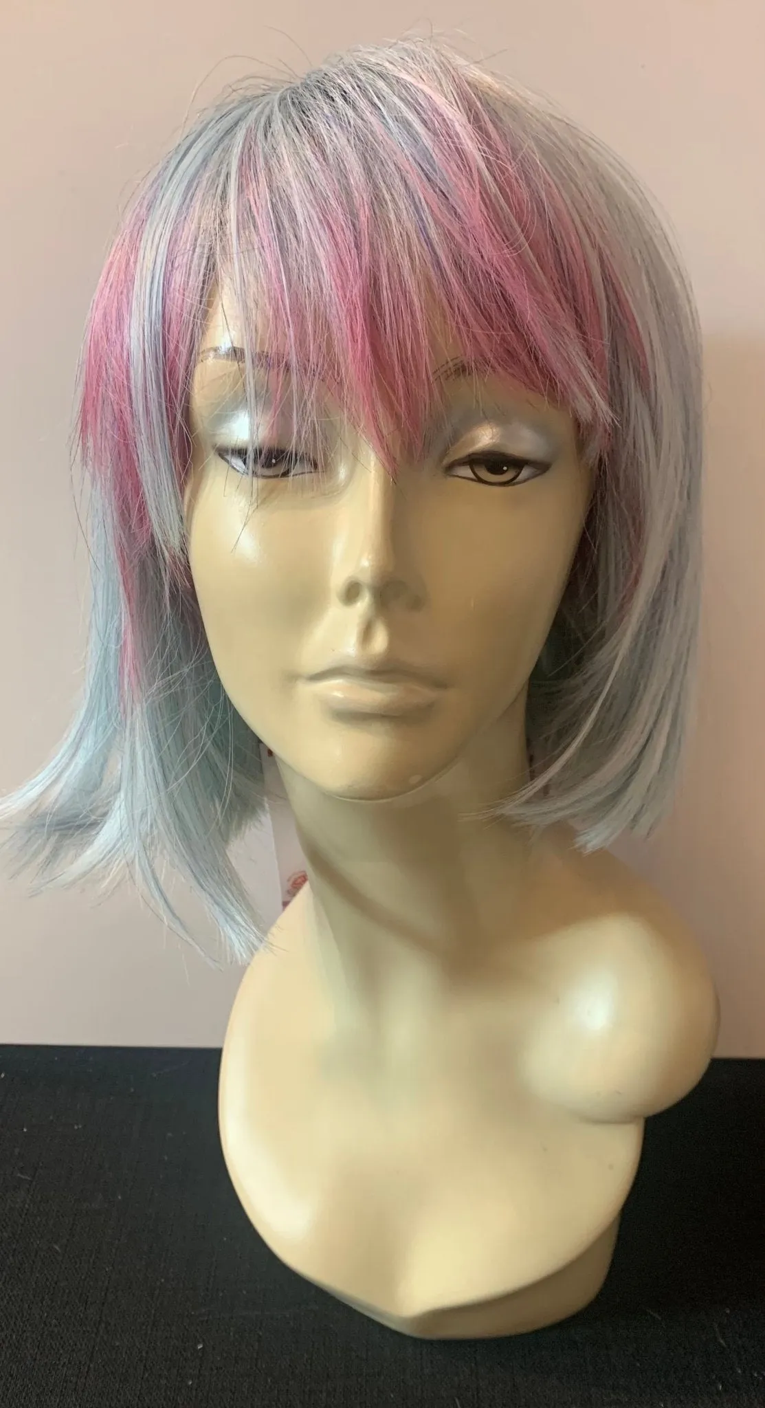 Short Bob Wig with Bangs - Pink/Aqua