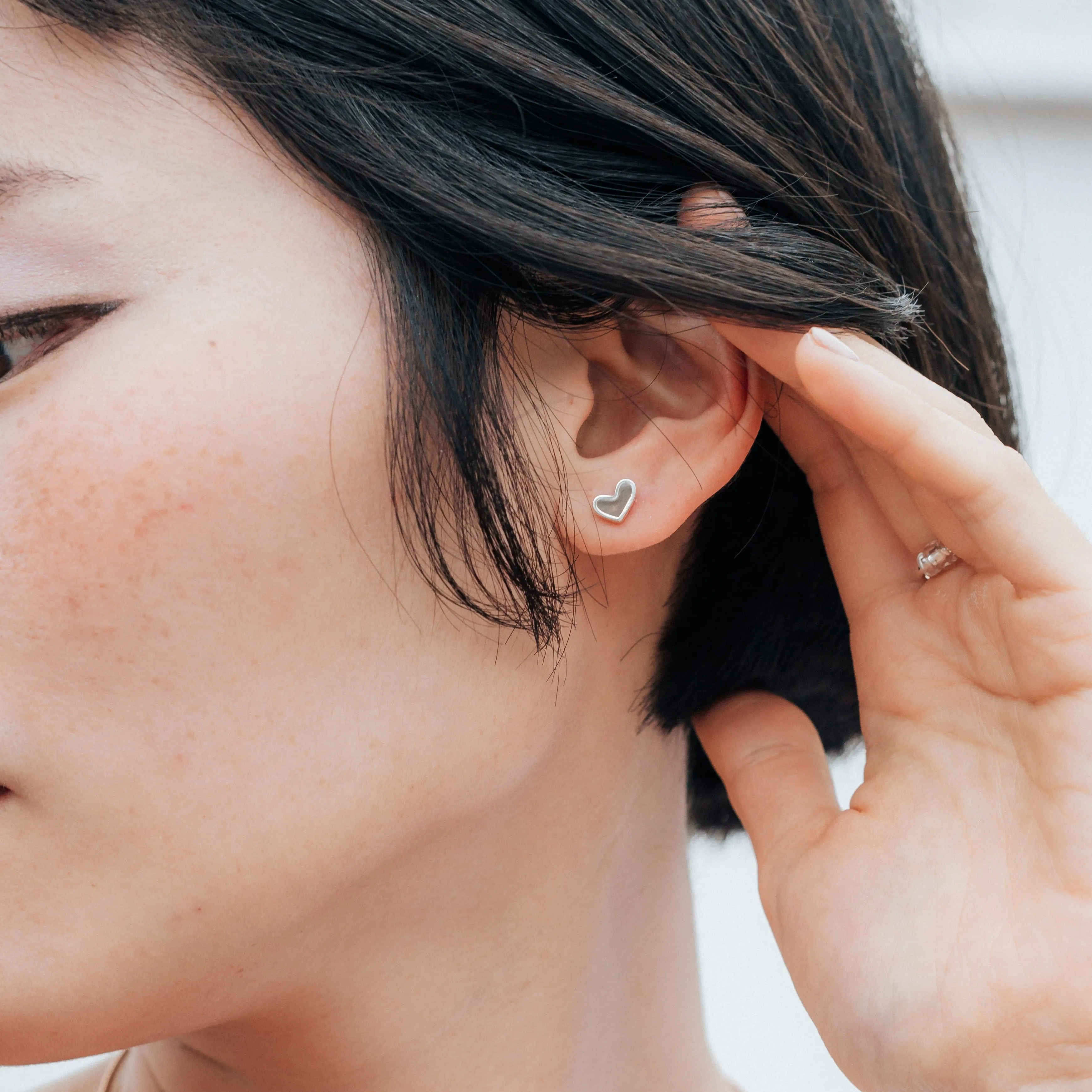 Signature Heart Stud Cremation Earrings in 14K White Gold