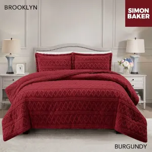 Simon Baker Brooklyn Luxury Jacquard Comforter Set With Sherpa Queen Burgundy