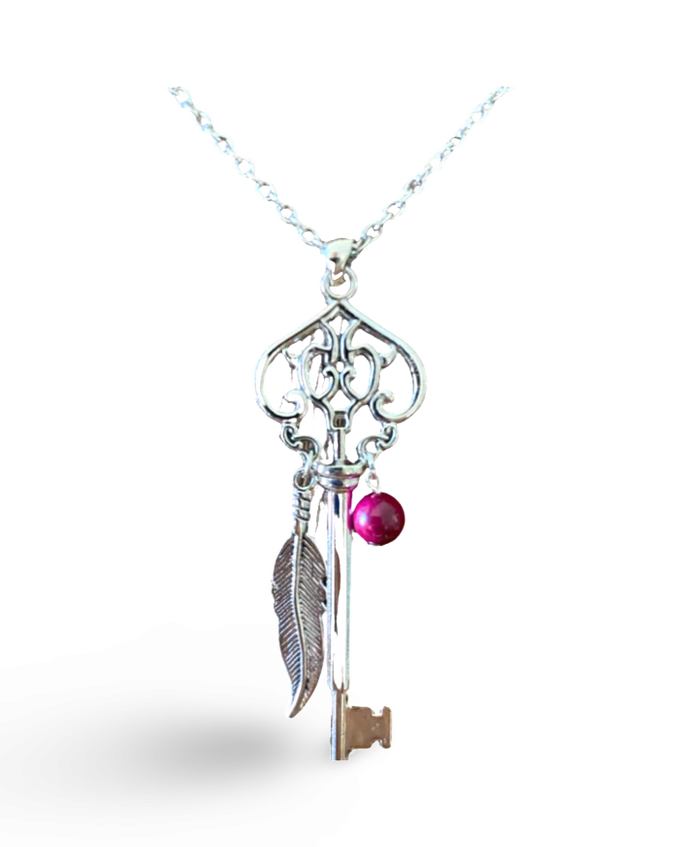 Skeleton Key Necklace with Pink Tiger’s Eye