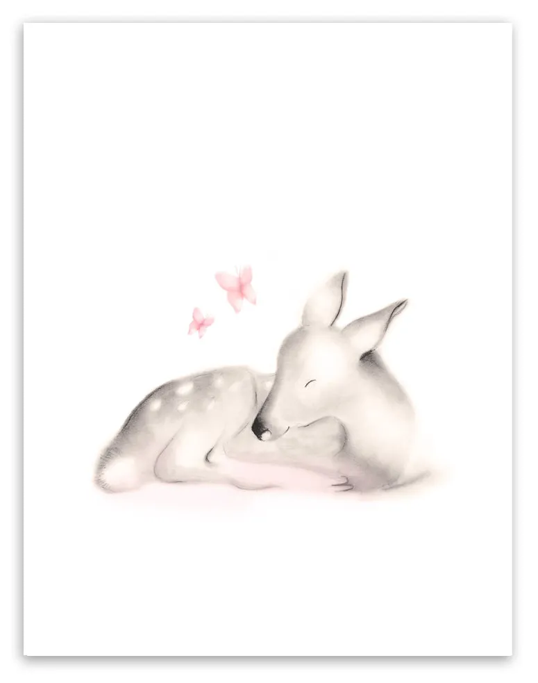 Sleeping Baby Fawn Nursery Art Print