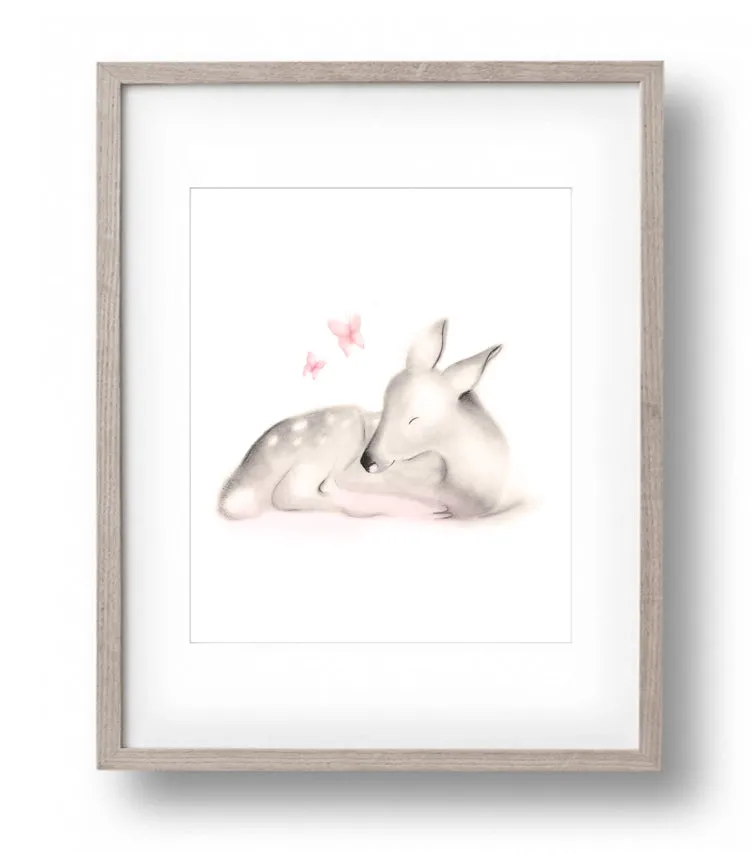 Sleeping Baby Fawn Nursery Art Print