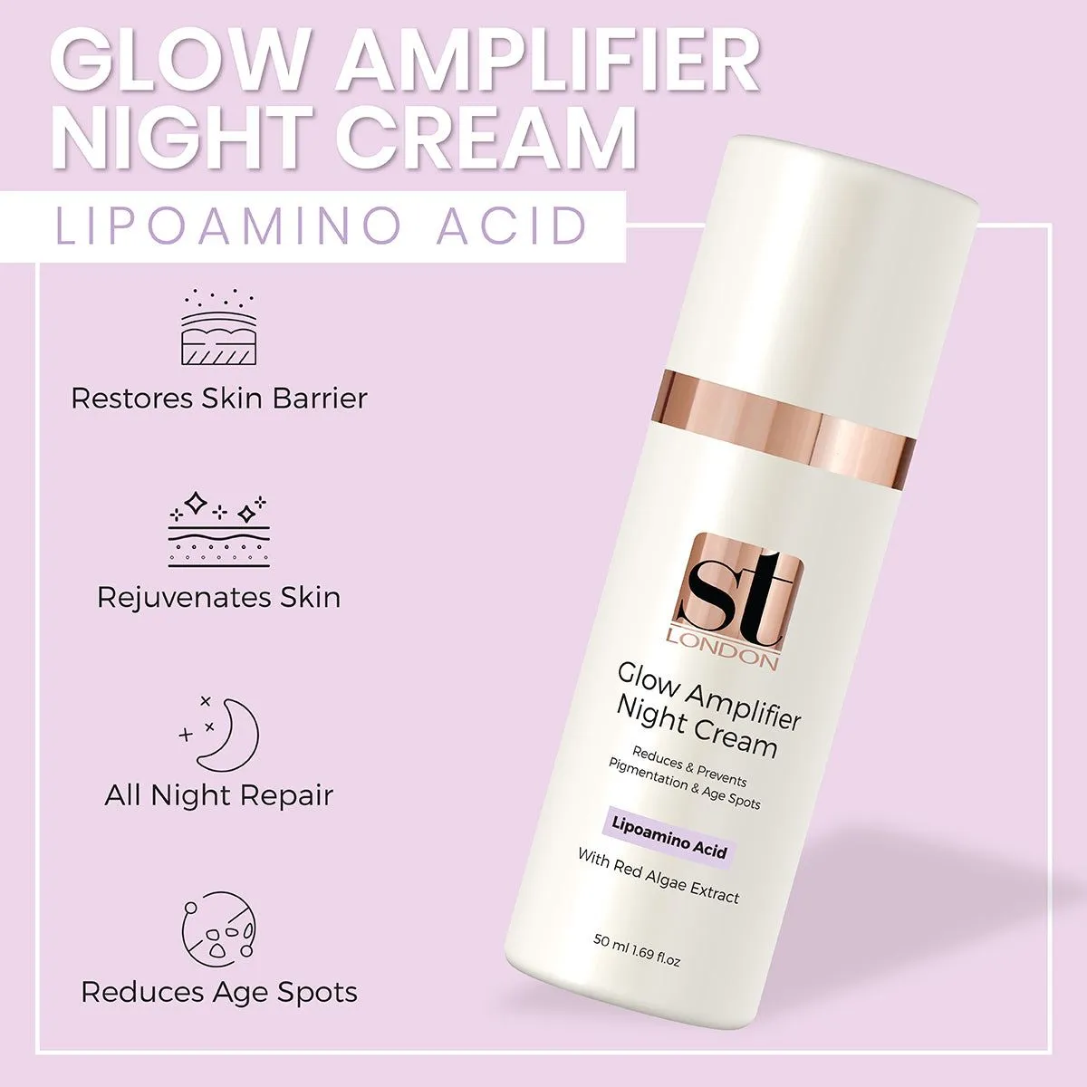 ST London -  Lipoamino Acid With Red Algae Extract Glow Amplifier Night Cream, 50ml