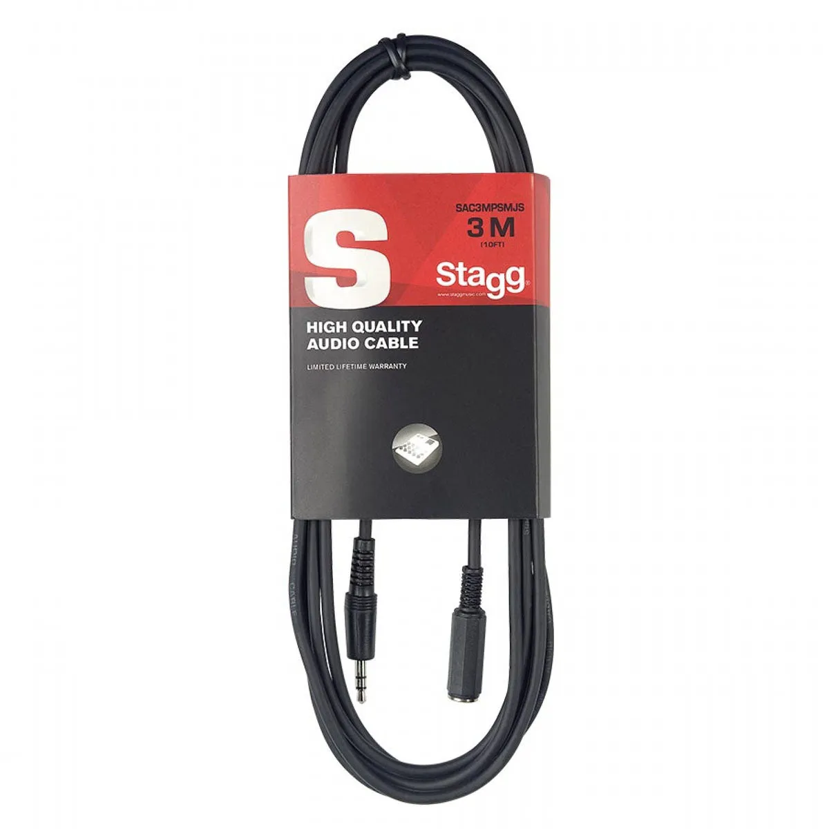 Stagg S-Series Audio Cable - 3m Stereo Mini Jack Socket to Stereo Mini Jack Plug