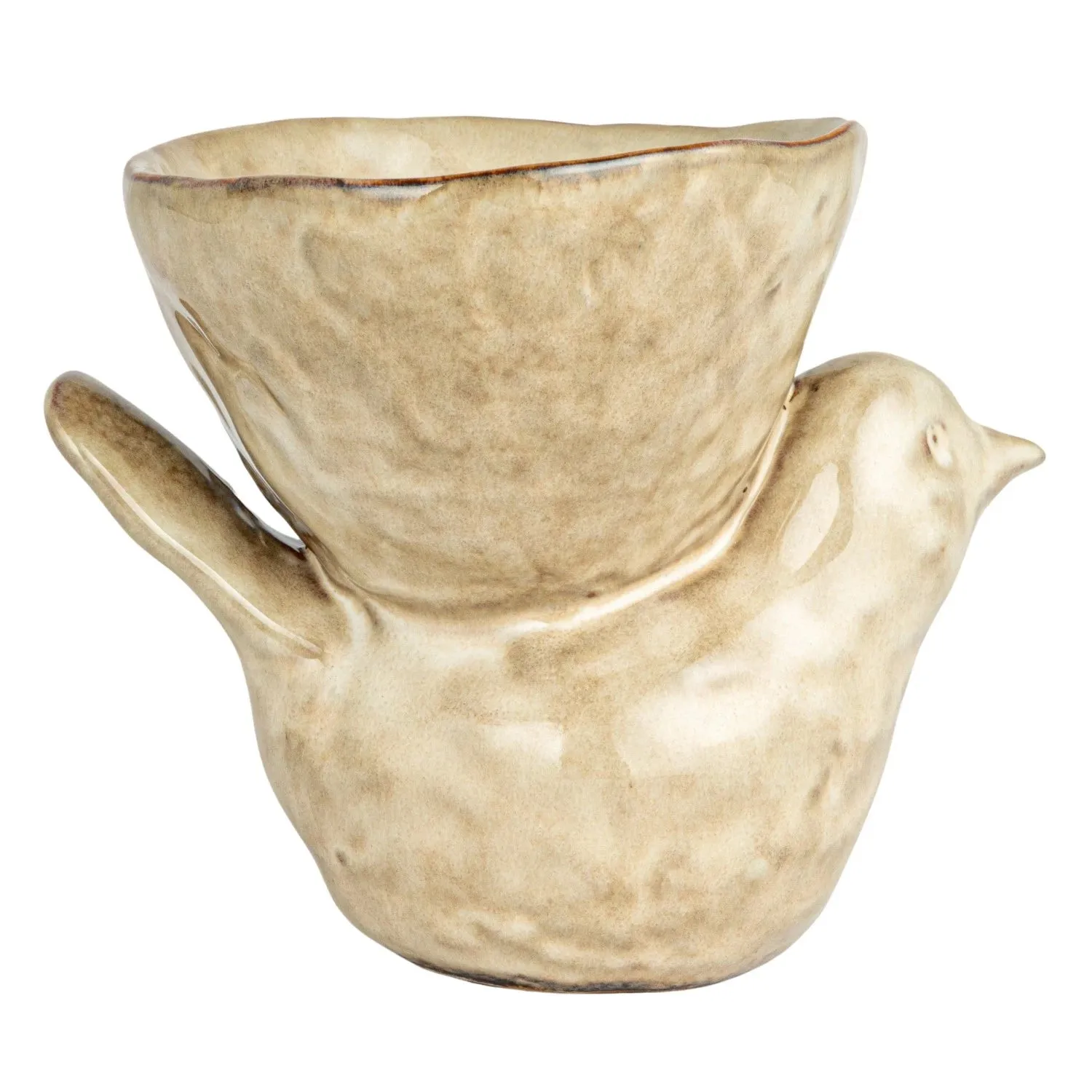 Stoneware Bird w/ Bowl, Cream Color