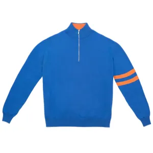 STRIPE SLEEVE QUARTER ZIP SWEATER