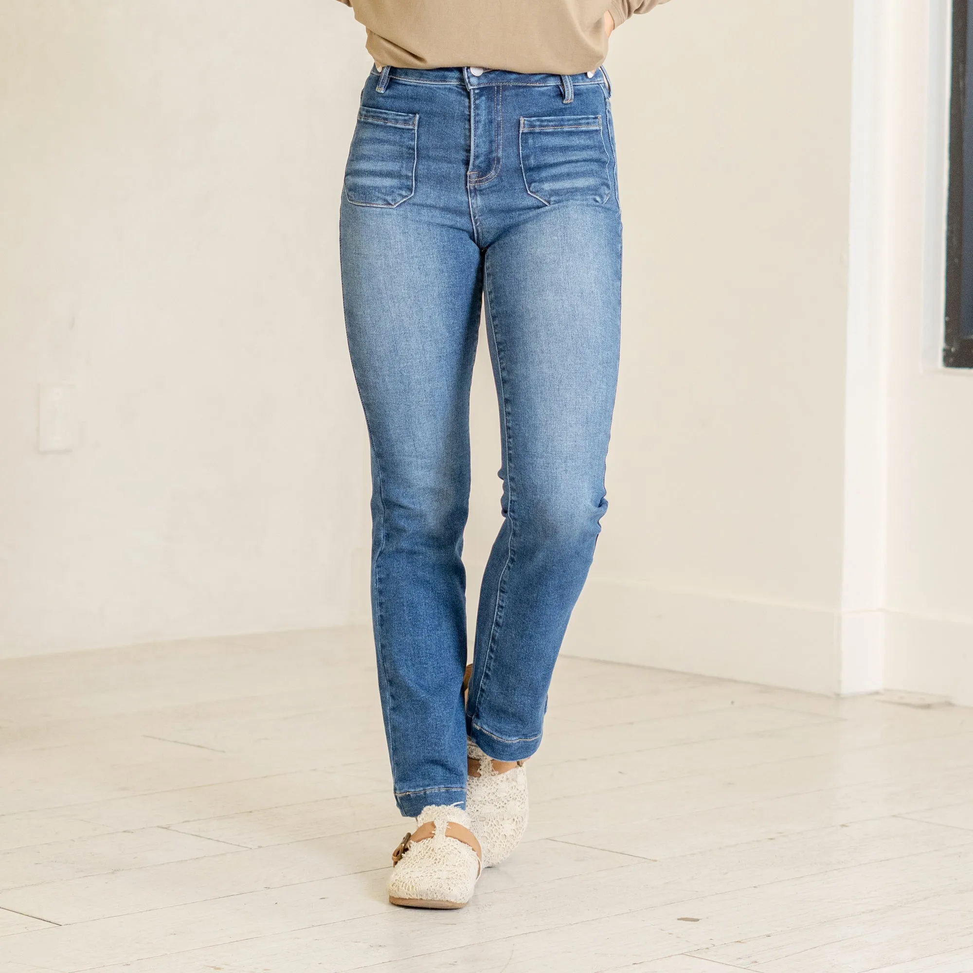 Sunlit Blues High Rise Ankle Boot Cut