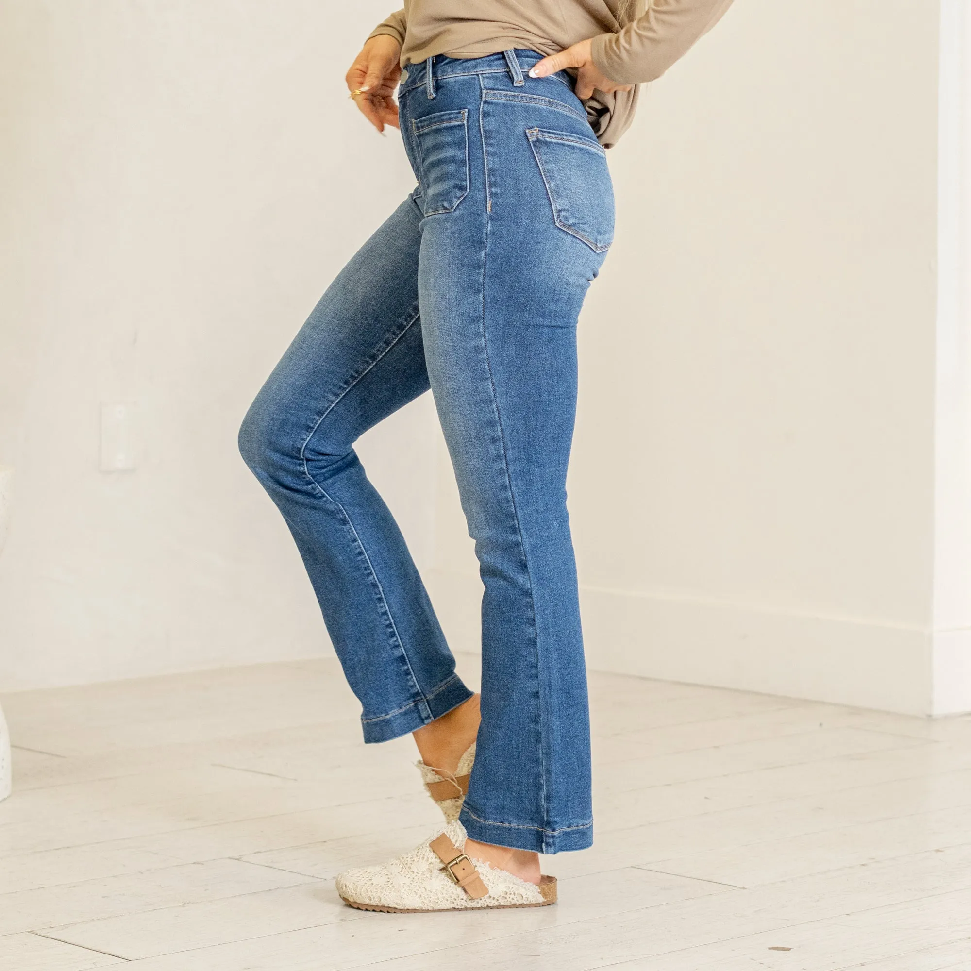 Sunlit Blues High Rise Ankle Boot Cut