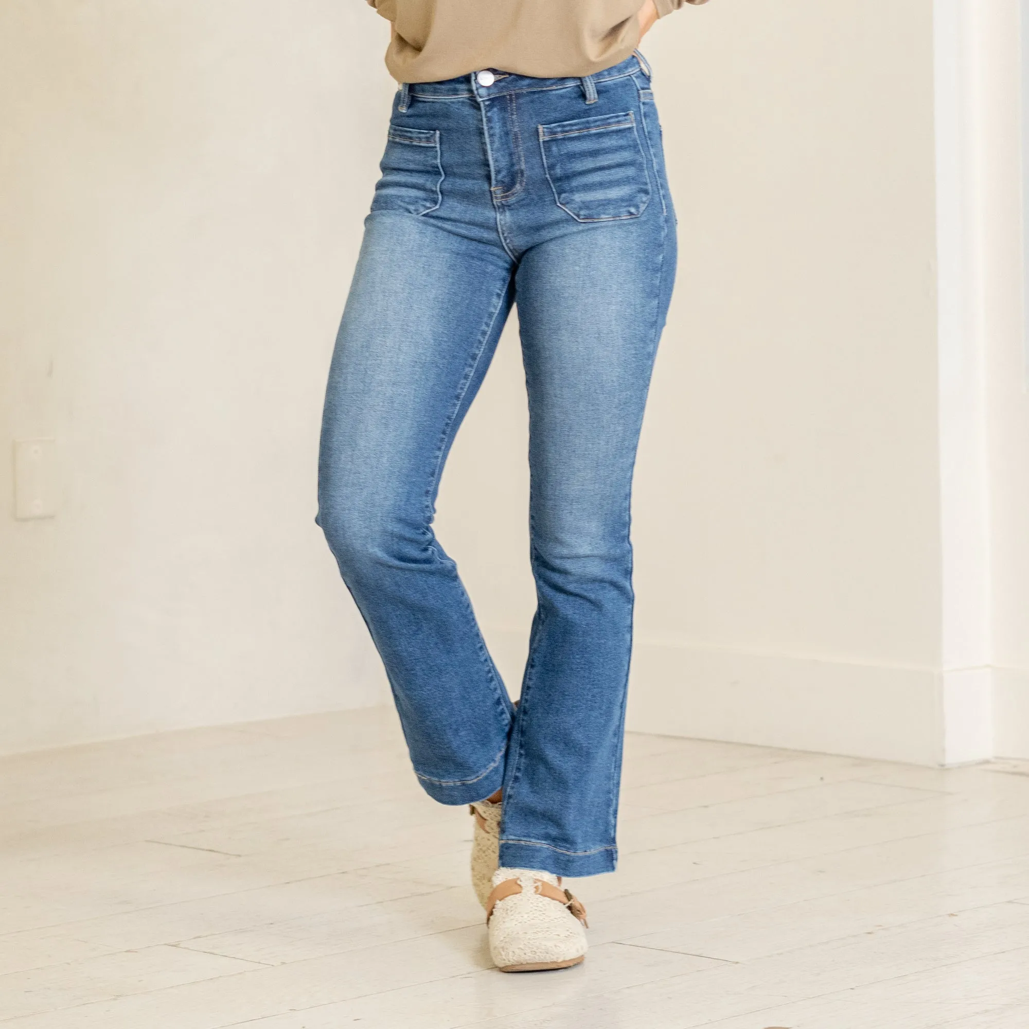 Sunlit Blues High Rise Ankle Boot Cut