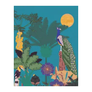 Sunlit Jungle Symphony Peacock Hand Tufted Rug - Blue