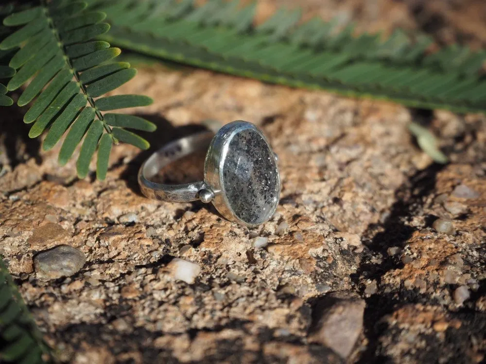 Sunlit Moon Ring - Size 6.5 - Midnight Quartz