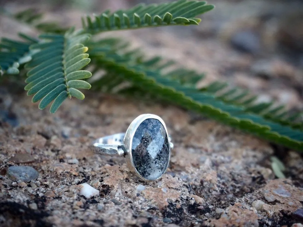 Sunlit Moon Ring - Size 6.5 - Midnight Quartz