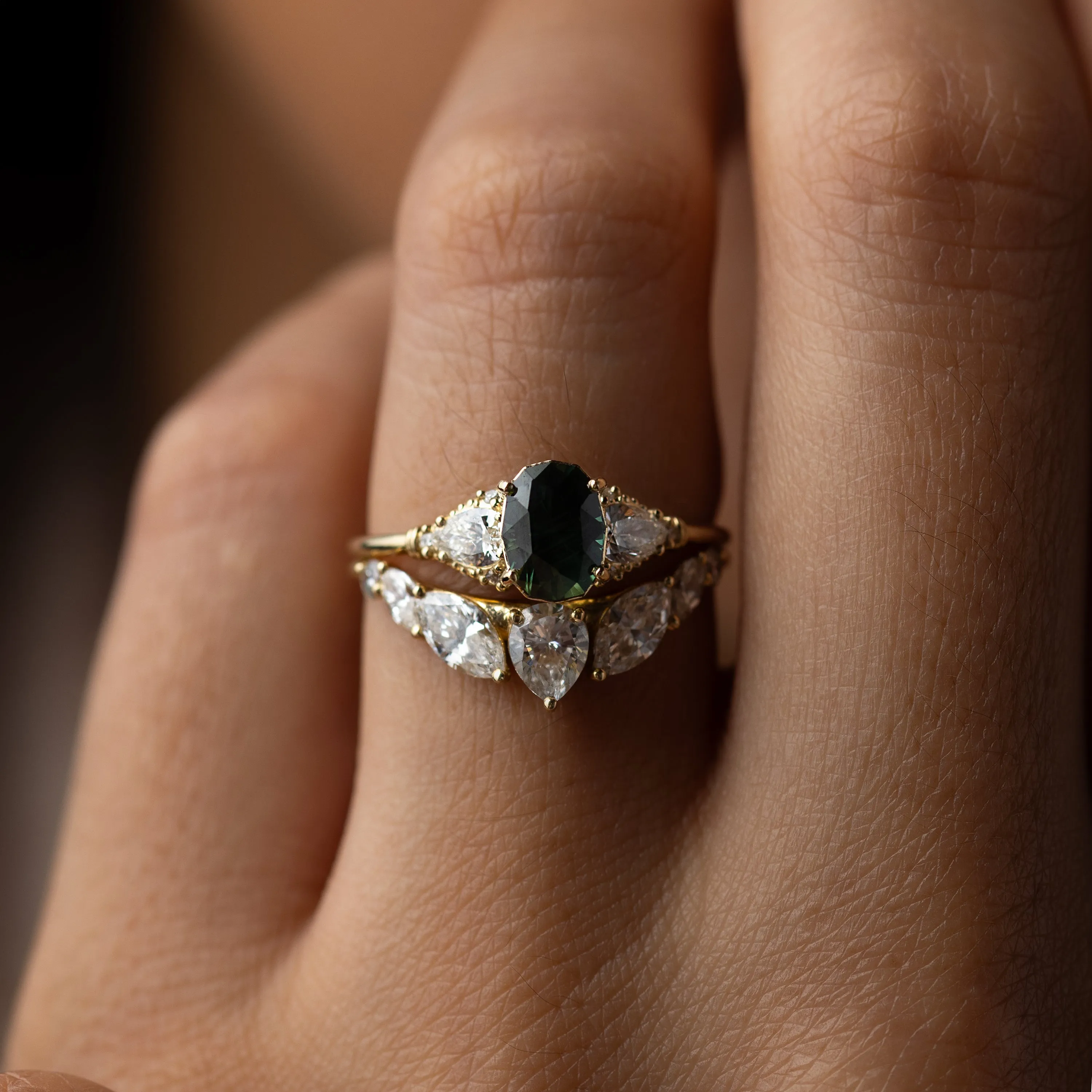 Sunlit Ring, 1.10ct. Green-Blue Thai Sapphire