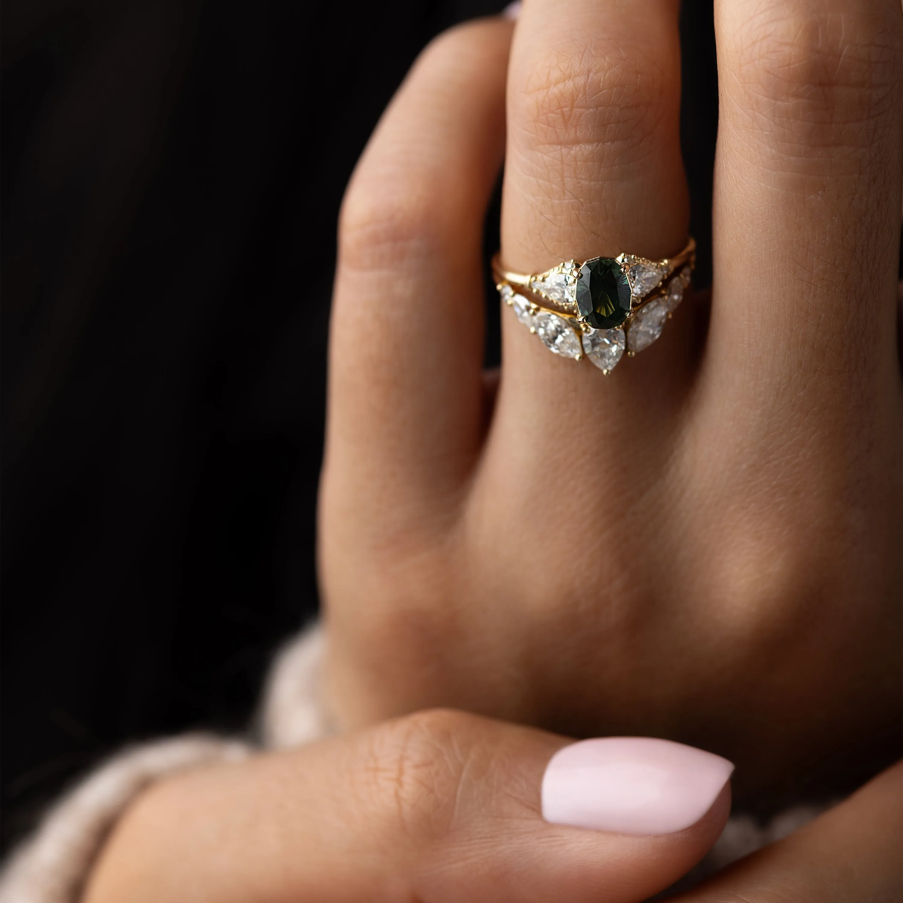 Sunlit Ring, 1.10ct. Green-Blue Thai Sapphire