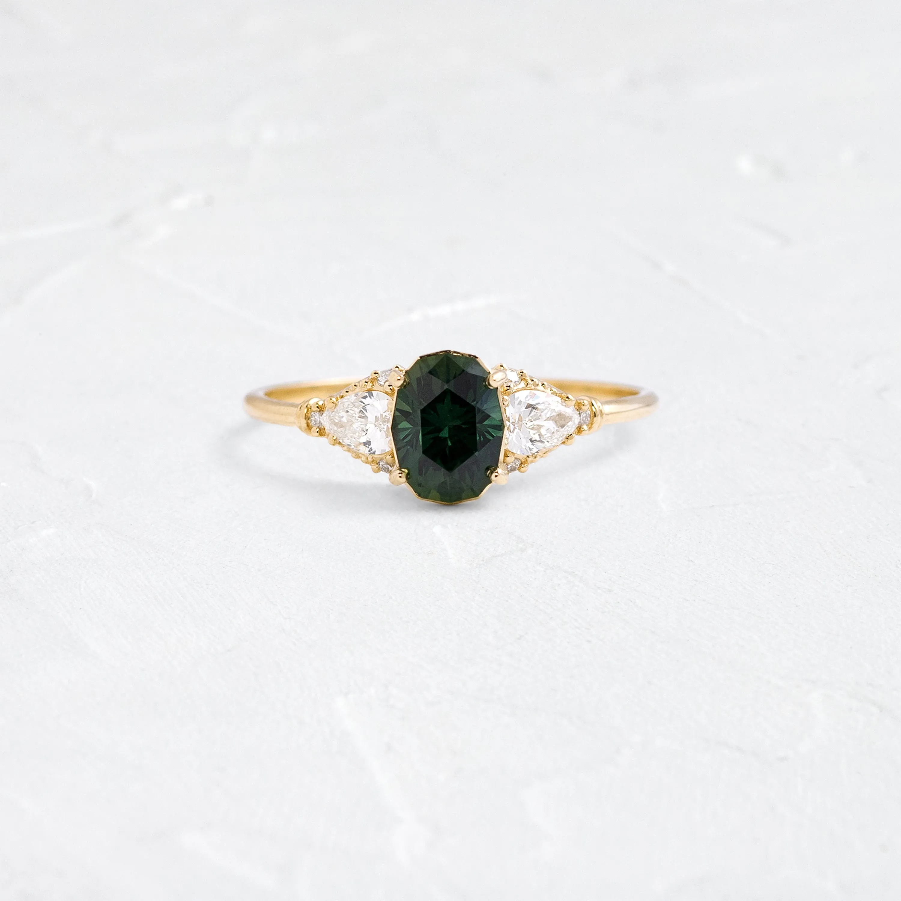 Sunlit Ring, 1.10ct. Green-Blue Thai Sapphire